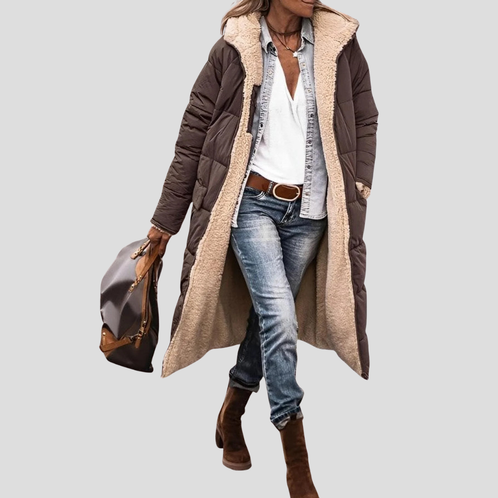 Langer, wendbarer Wintermantel für Damen