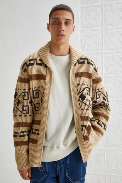 Vintage Strick-Cardigan für Herren mit Reißverschluss. Zeitloser Stil trifft auf modernen Komfort.