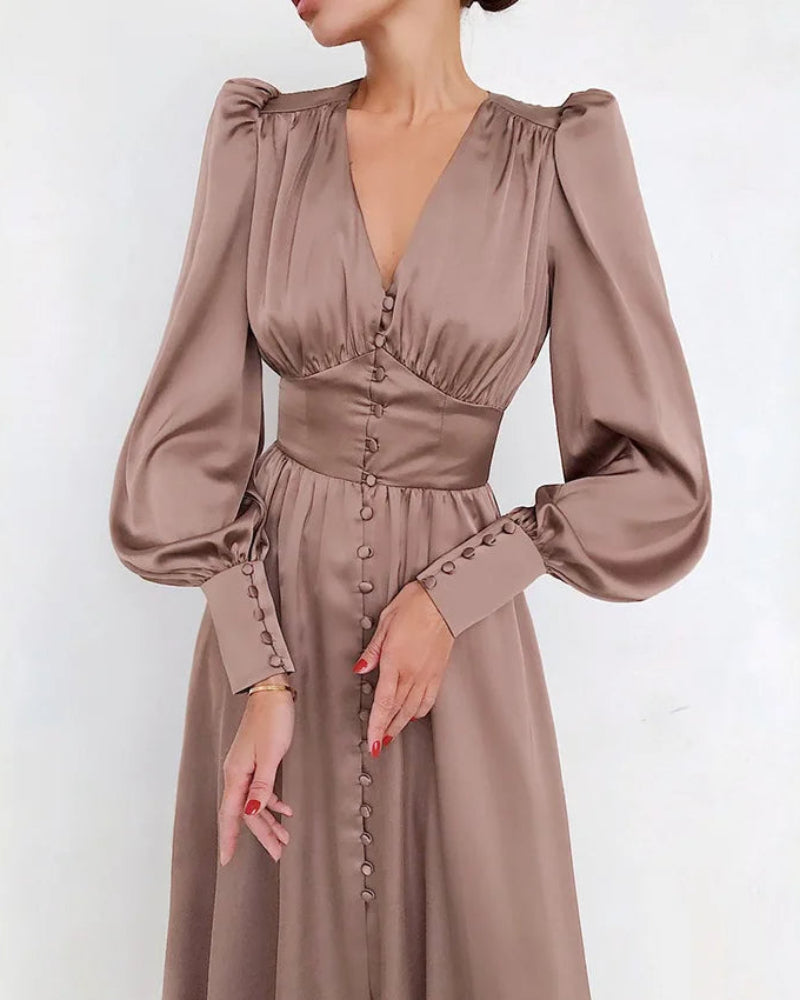 Elegantes Satin-Maxikleid mit V-Ausschnitt für Damen Zeitlose Eleganz mit modernem Touch