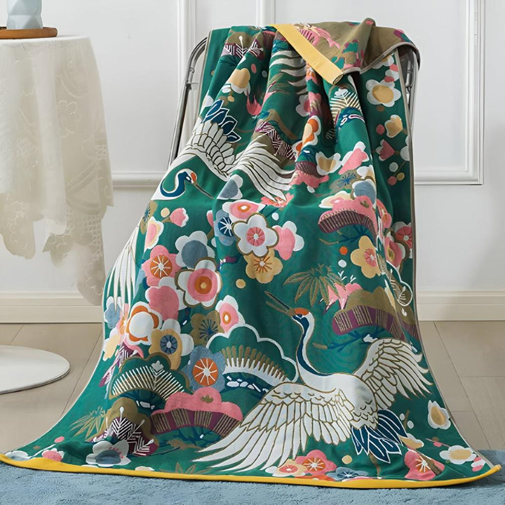 Luxuriöses Badetuch mit Kranich- und Blumenmuster