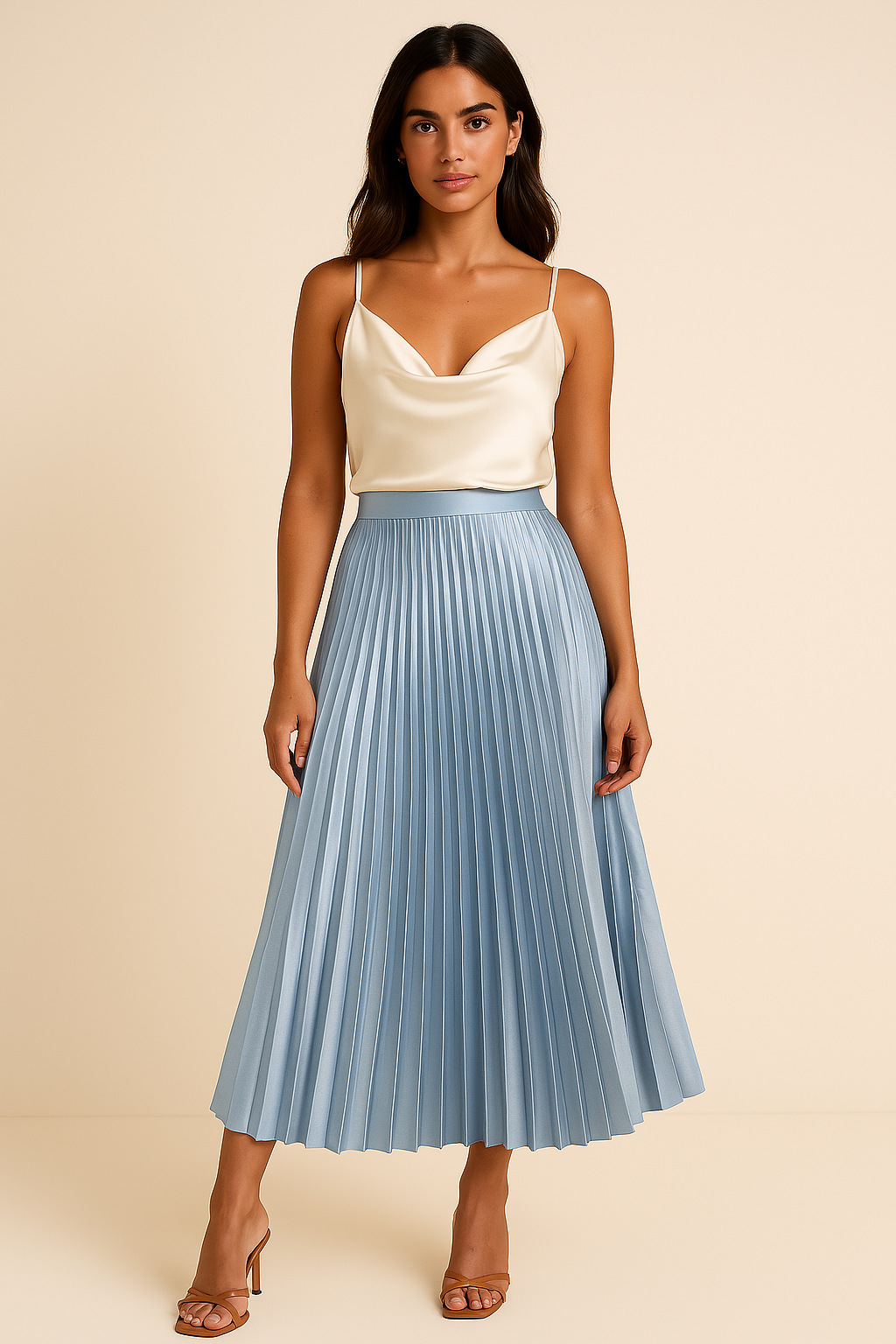 Faltenrock aus Satin mit hoher Taille