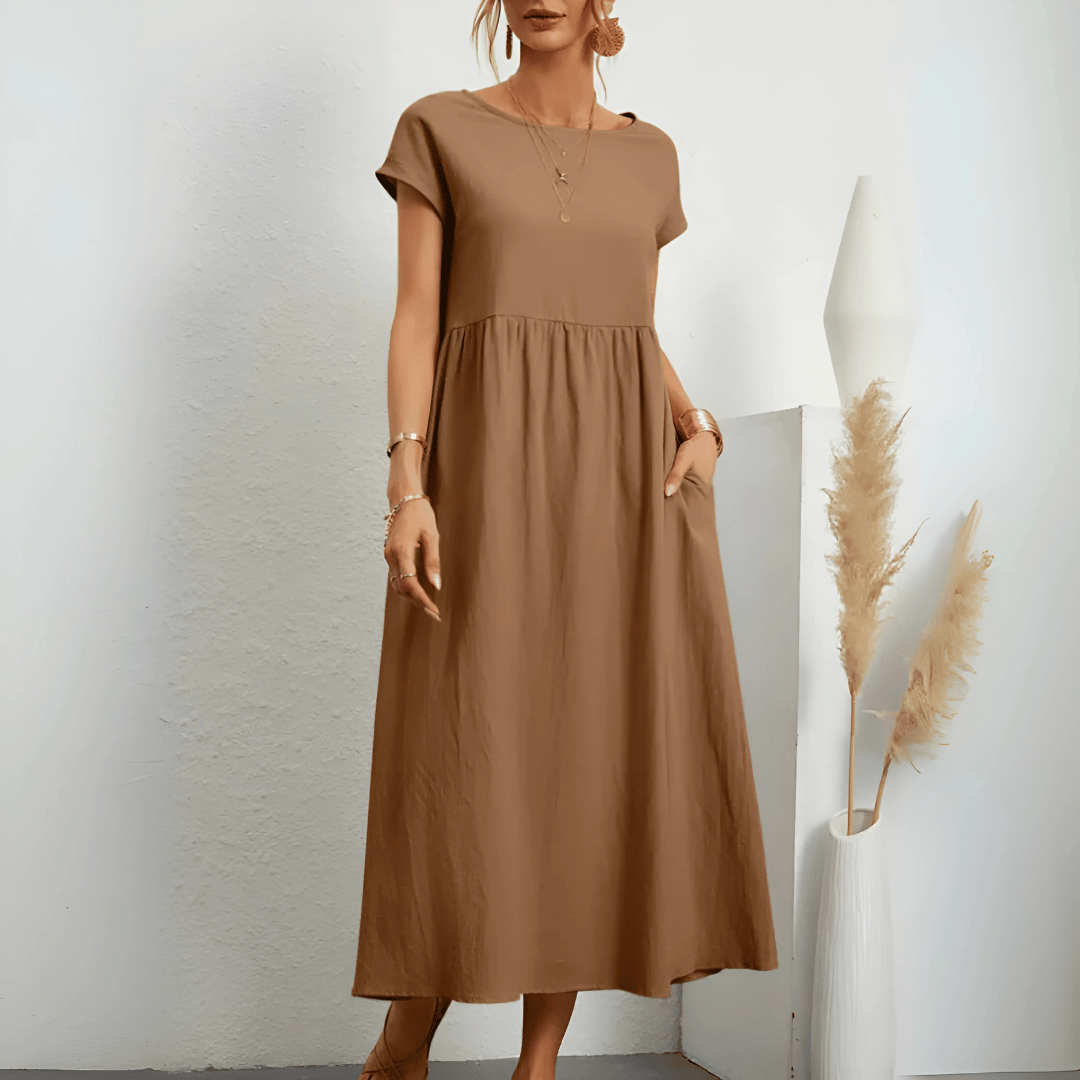 Vintage Maxikleid aus Baumwollleinen für Damen
