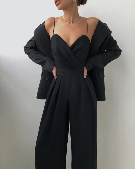 Ärmelloser Jumpsuit mit hoher Taille und weitem Bein