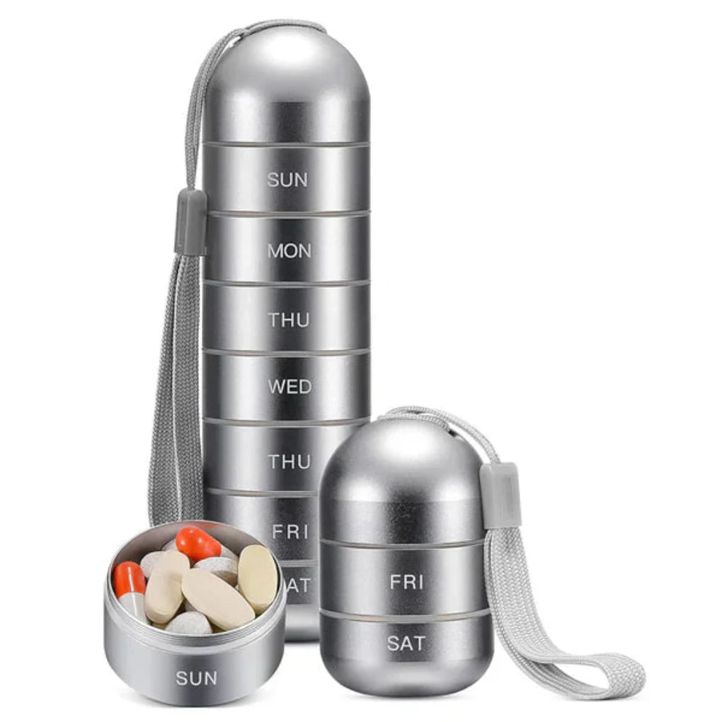 Tragbarer Pillen-Organizer aus Aluminium für 7 Tage