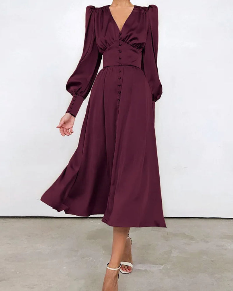Elegantes Satin-Maxikleid mit V-Ausschnitt für Damen Zeitlose Eleganz mit modernem Touch