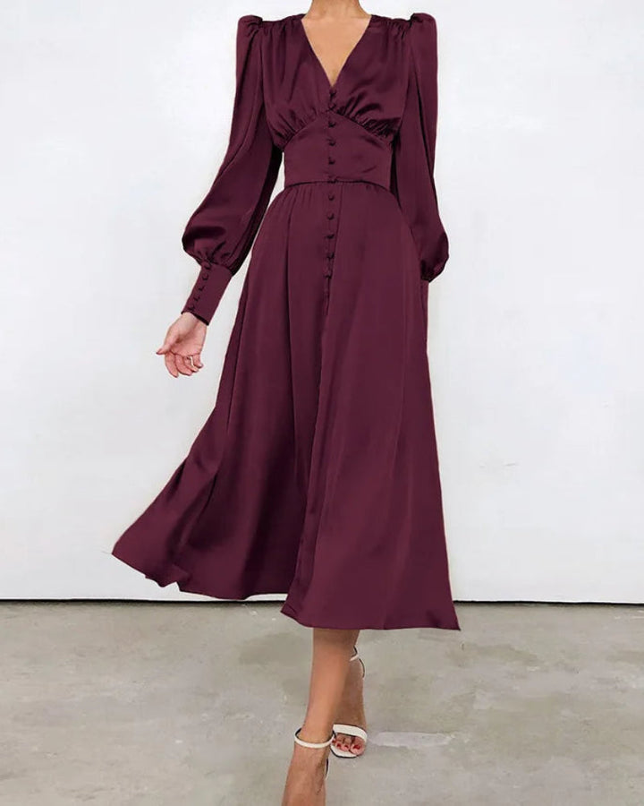 Elegantes Satin-Maxikleid mit V-Ausschnitt für Damen Zeitlose Eleganz mit modernem Touch