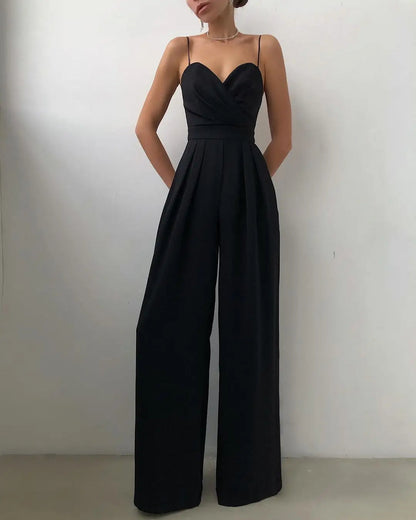 Ärmelloser Jumpsuit mit hoher Taille und weitem Bein