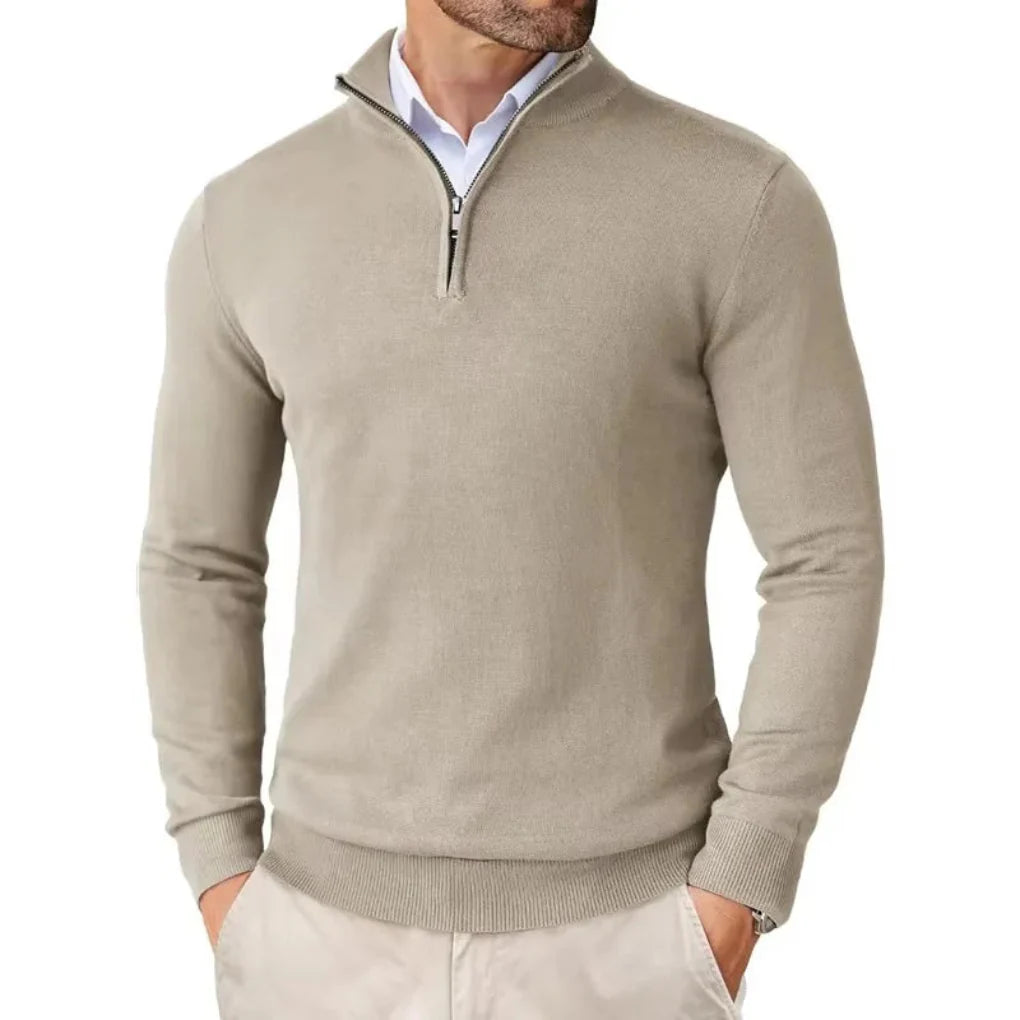 Herren-Strickpullover aus Baumwolle mit Reißverschlusskragen