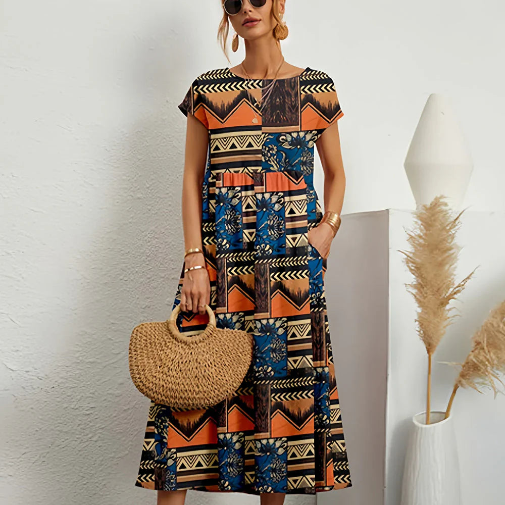 Lässiges Midikleid aus Baumwoll-Leinen-Mix für Damen