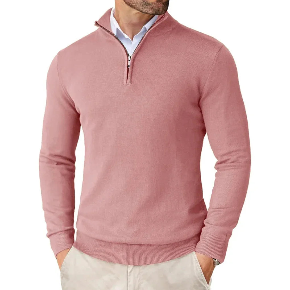 Herren-Strickpullover aus Baumwolle mit Reißverschlusskragen