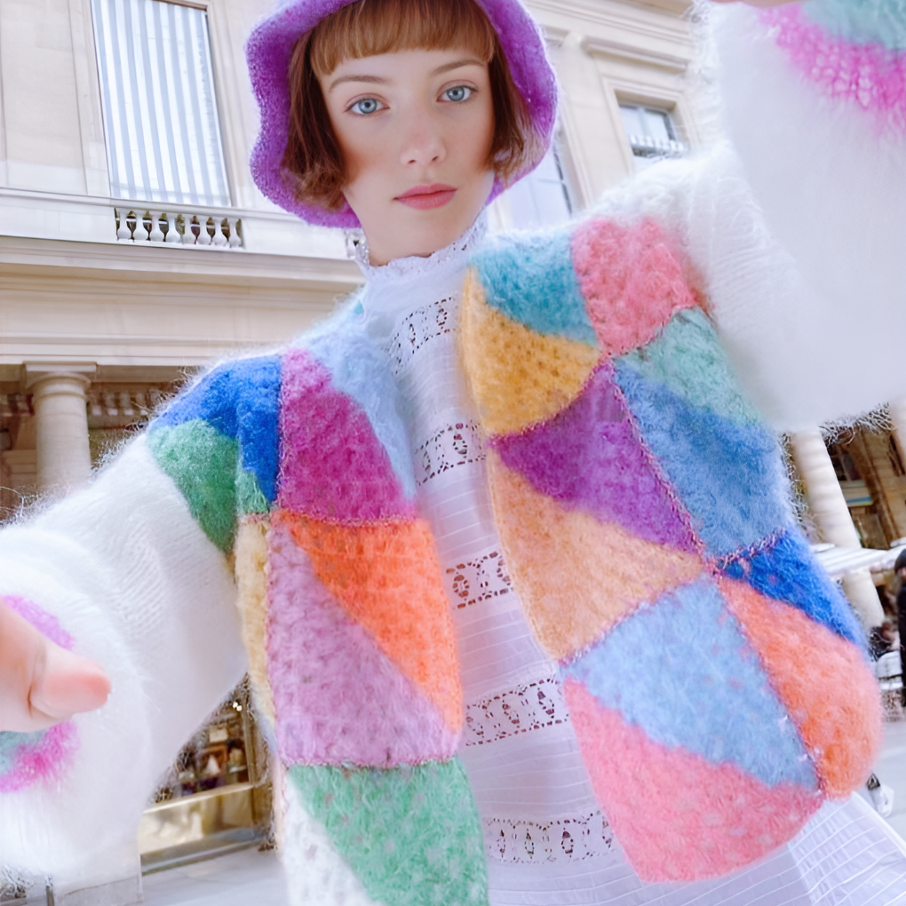 Damen-Strickjacke mit Streifen und offenem Vorderteil