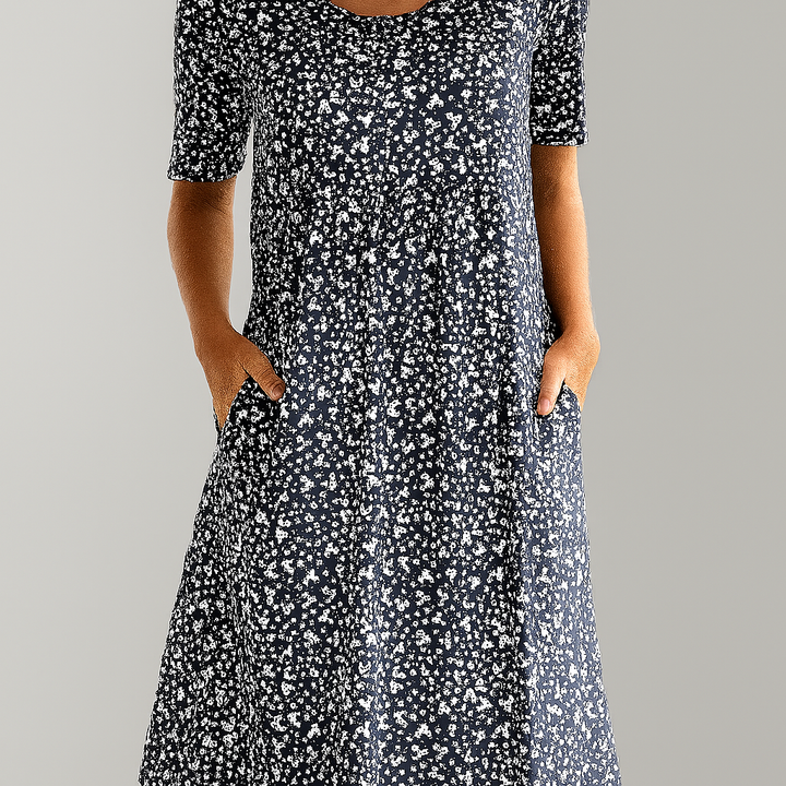 Midikleid mit Blumenmuster und hoher Taille und Taschen