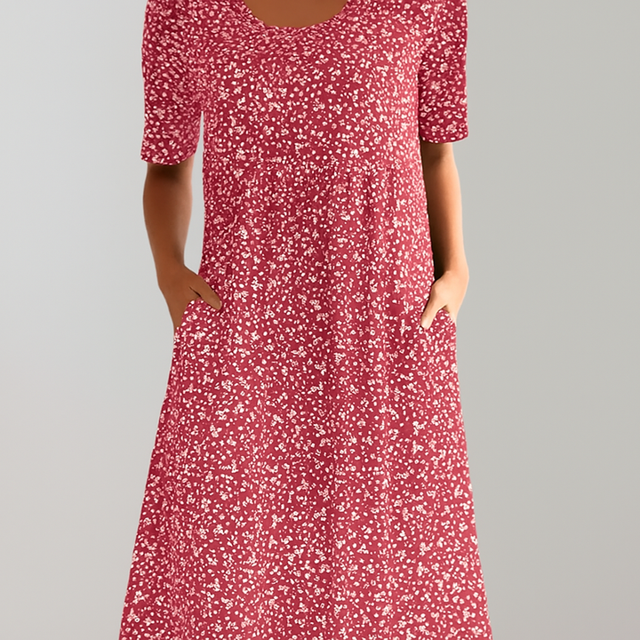 Midikleid mit Blumenmuster und hoher Taille und Taschen