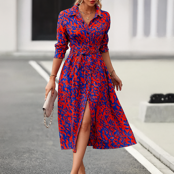 Bedrucktes A-Linien-Hemdkleid mit Schlitz
