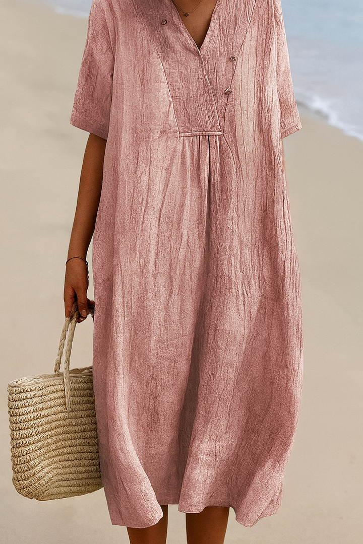 Entspanntes Strandkleid mit V-Ausschnitt und kurzen Ärmeln