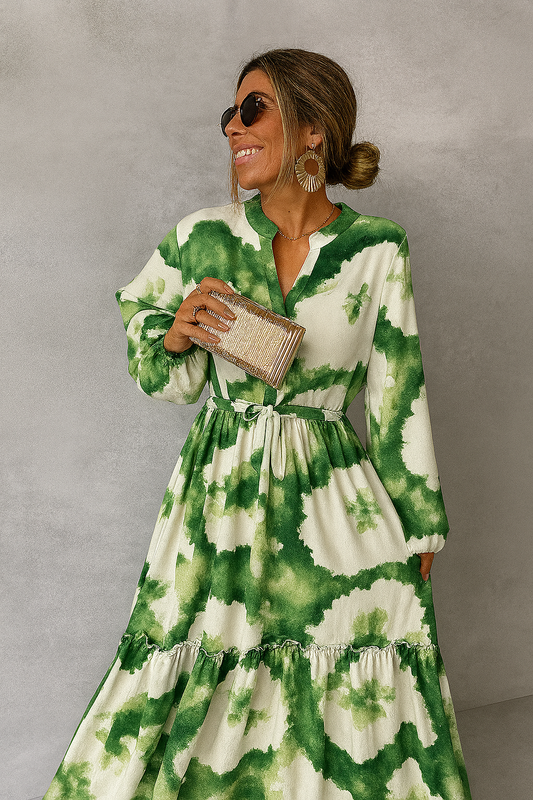 Damen Maxikleid mit langen Ärmeln und V-Ausschnitt