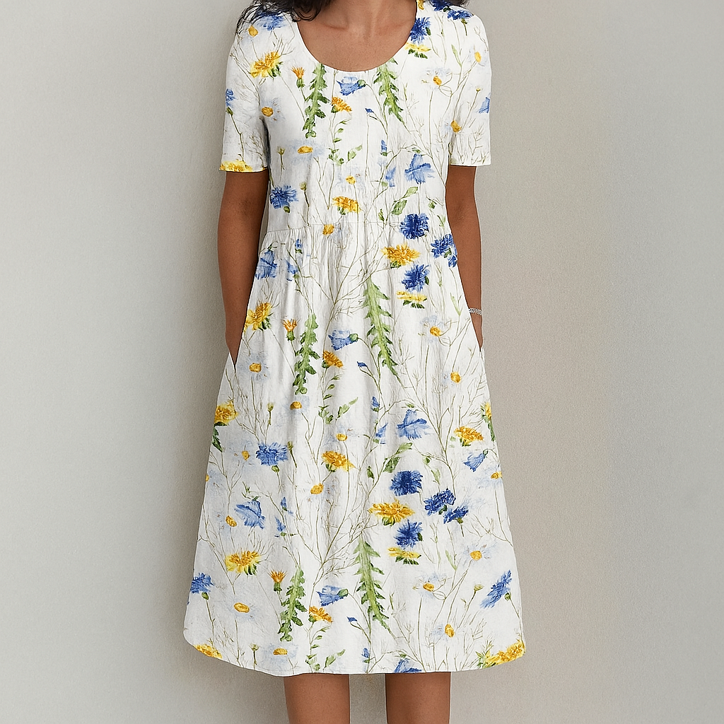 Müheloses Vintage-Sommerkleid mit Blumenrüschen