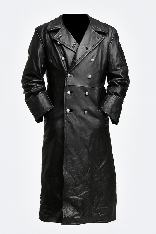 Kultiger Gothic-Trenchcoat aus Leder im WW2-Stil für Herren