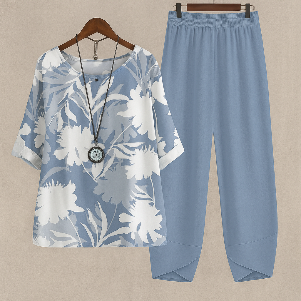 Perfekt bequemes, elegantes 2-teiliges Set mit Blumenmuster