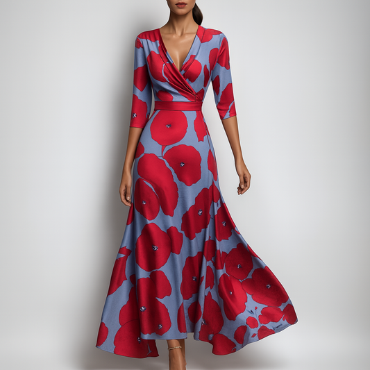 Sommerliches Bohemian Maxikleid mit V-Ausschnitt