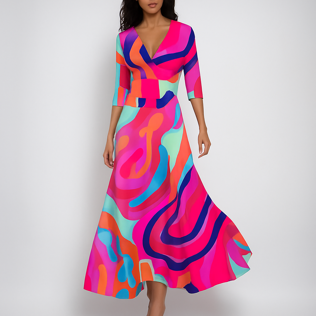 Sommerliches Bohemian Maxikleid mit V-Ausschnitt