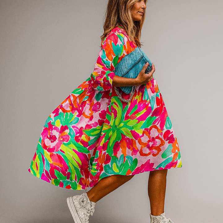 Oversize-Midi-Hemdkleid mit Blumenmuster