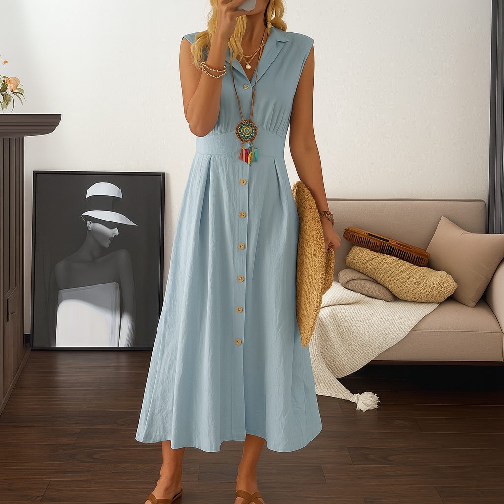 Fließendes Maxikleid in A-Linie mit Knopfleiste