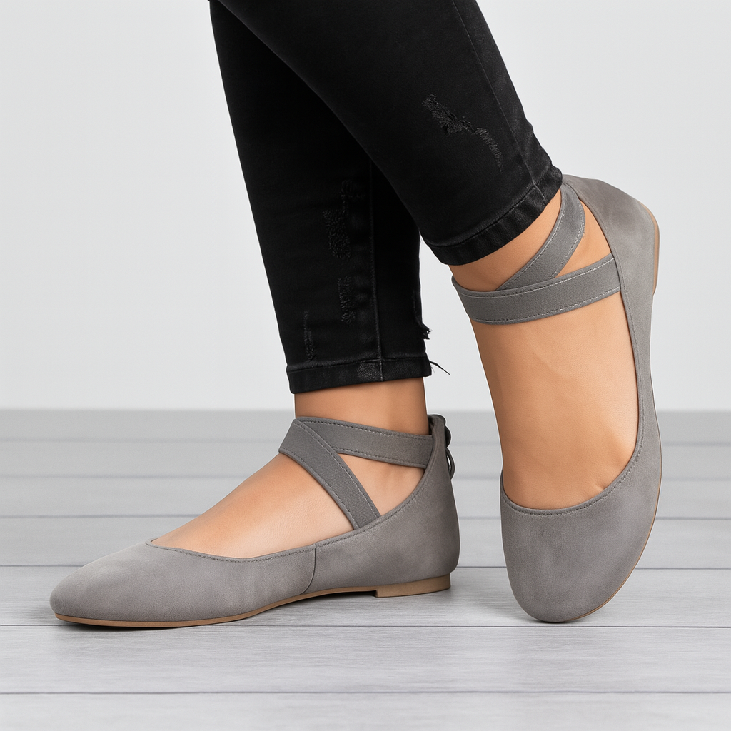 Ballerinas mit elastischem Riemen und Wildleder-Finish