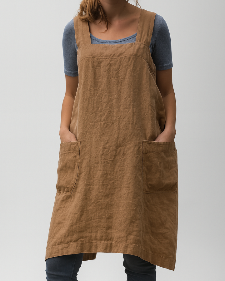 Damen-Kleid im Schürzenstil aus Baumwoll-Leinen mit Taschen