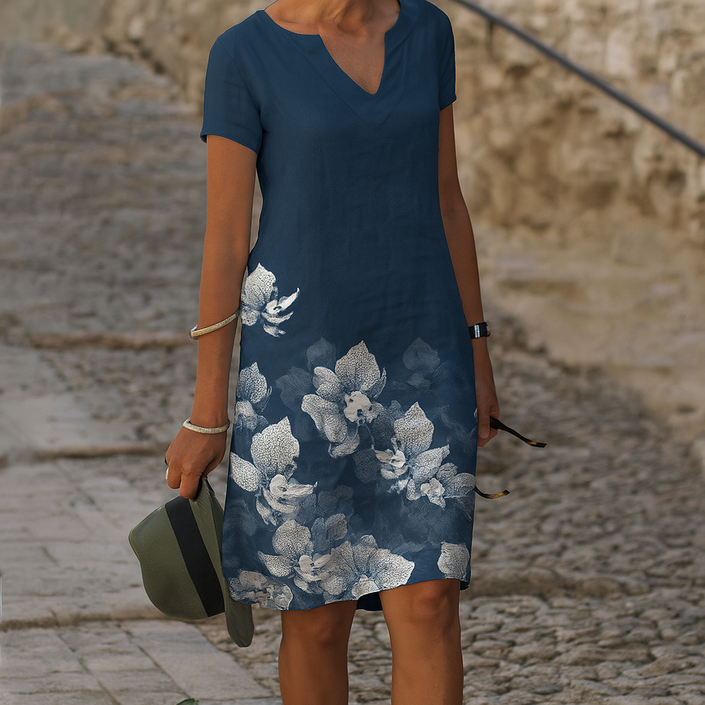 Lässiges Damenkleid mit V-Ausschnitt