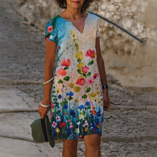 Lässiges Damenkleid mit V-Ausschnitt