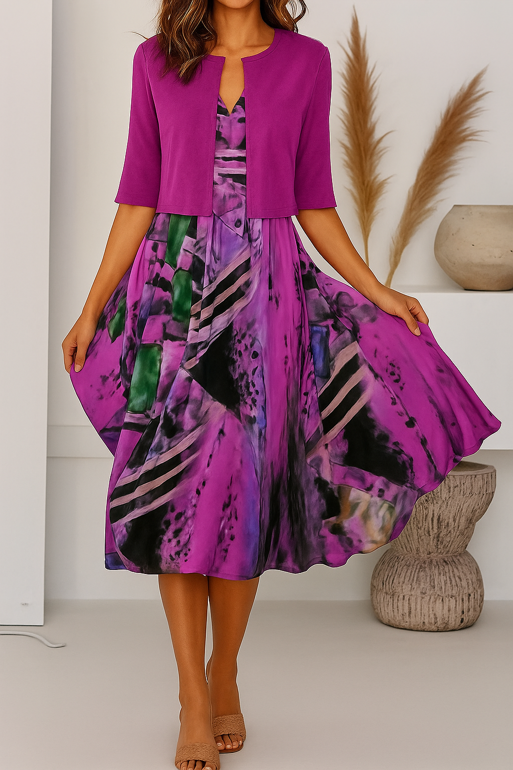 Elegantes Maxikleid mit Rüschenärmeln und Taillengürtel