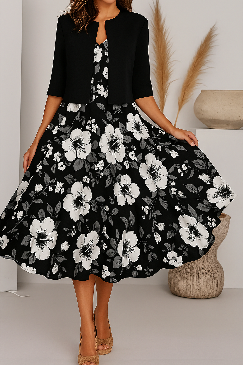 Elegantes Maxikleid mit Rüschenärmeln und Taillengürtel