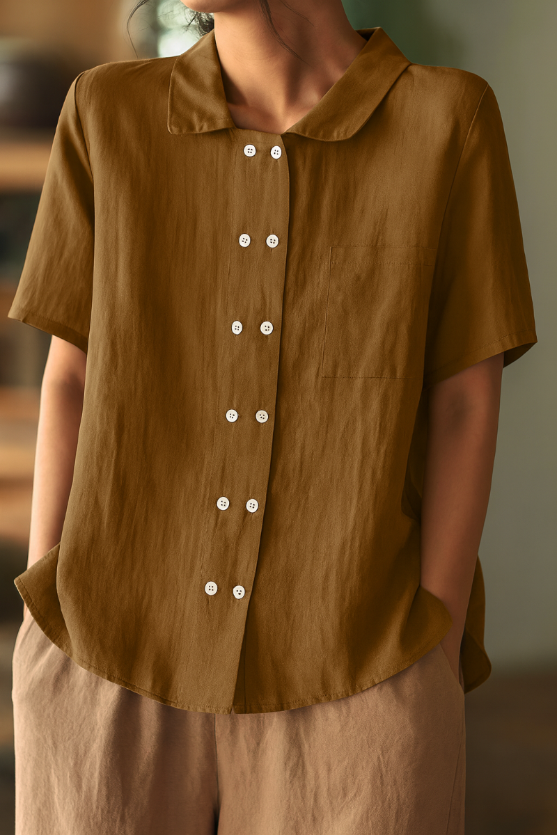 Damenbluse aus Baumwollleinen mit entspannter Passform