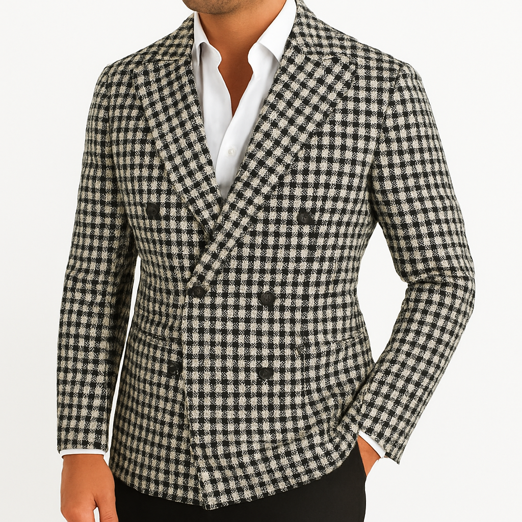 Karierter zweireihiger Herrenblazer