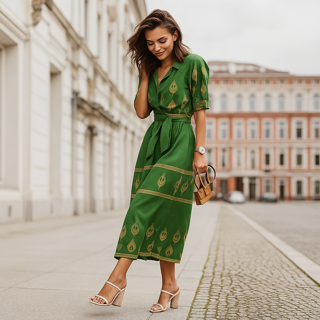 Freizeitkleid aus Leinenmischung mit Gürtel