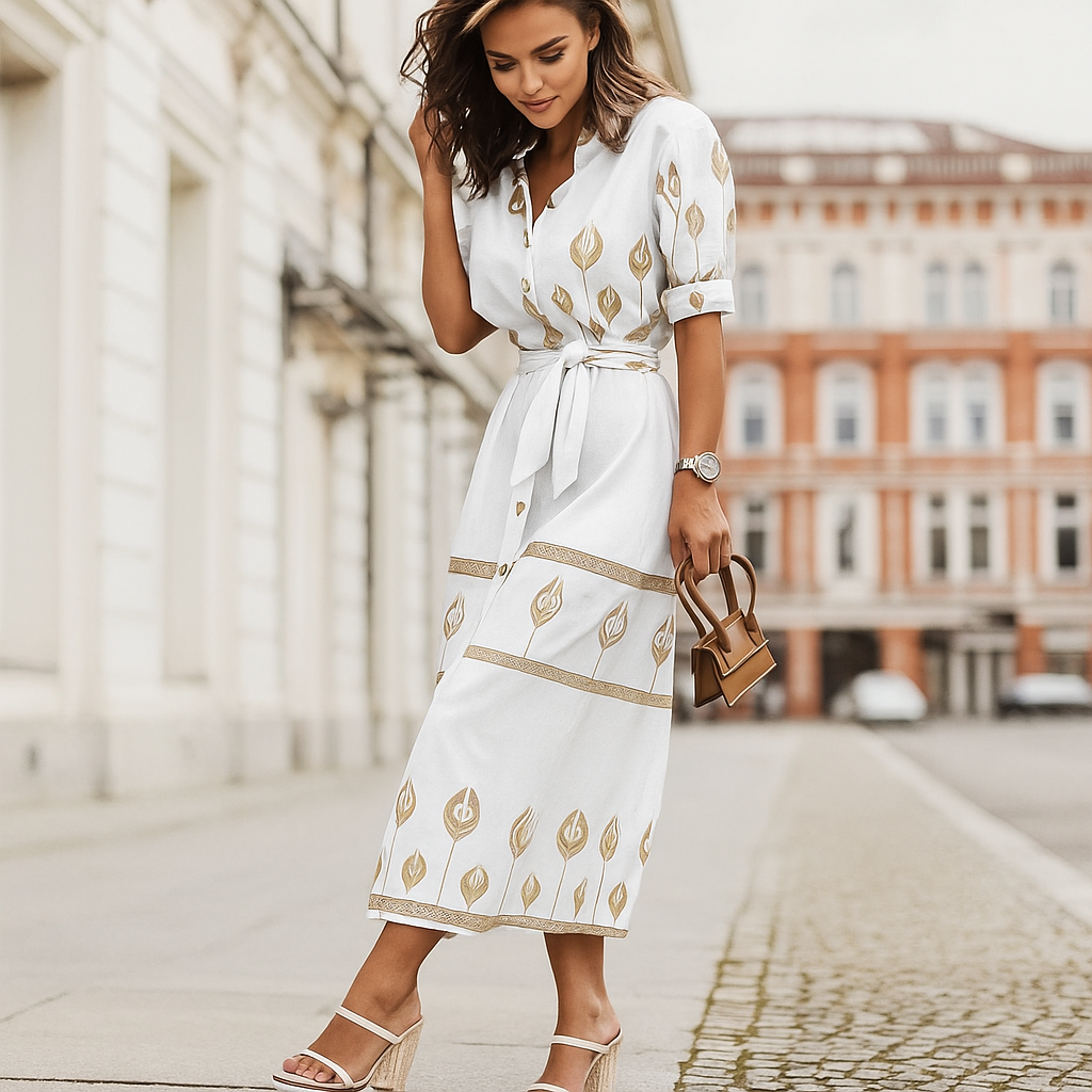 Freizeitkleid aus Leinenmischung mit Gürtel