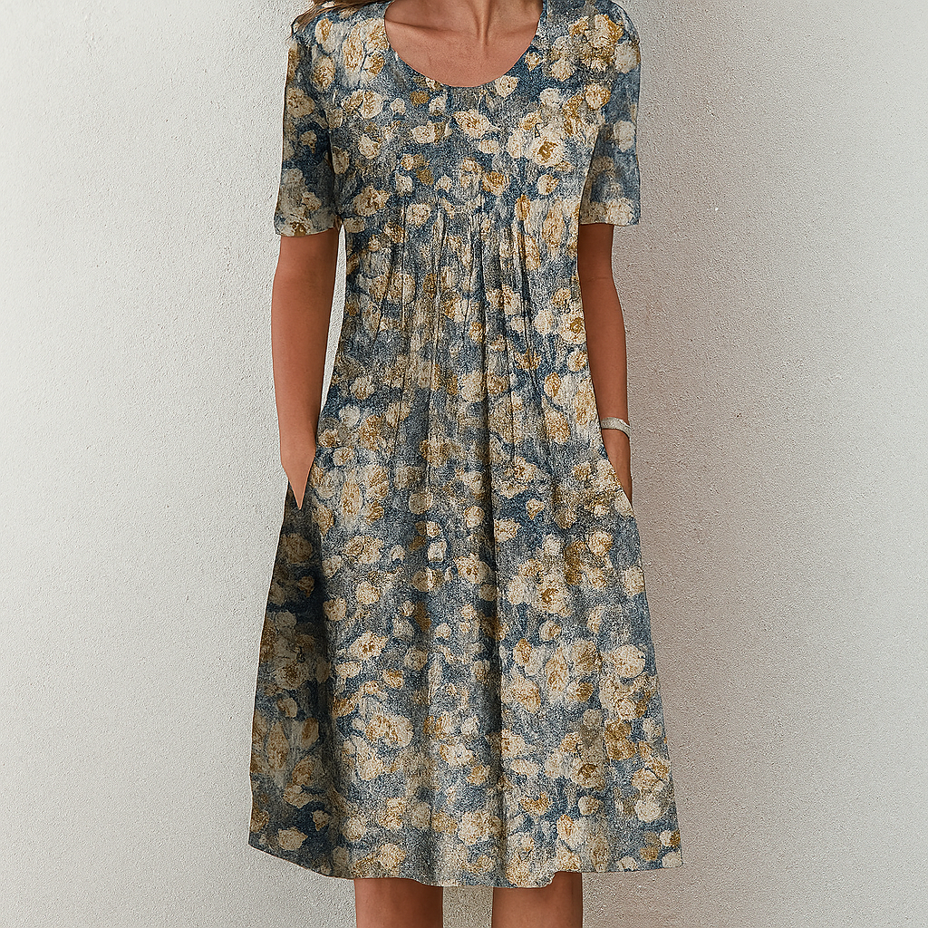 Müheloses Vintage-Sommerkleid mit Blumenrüschen