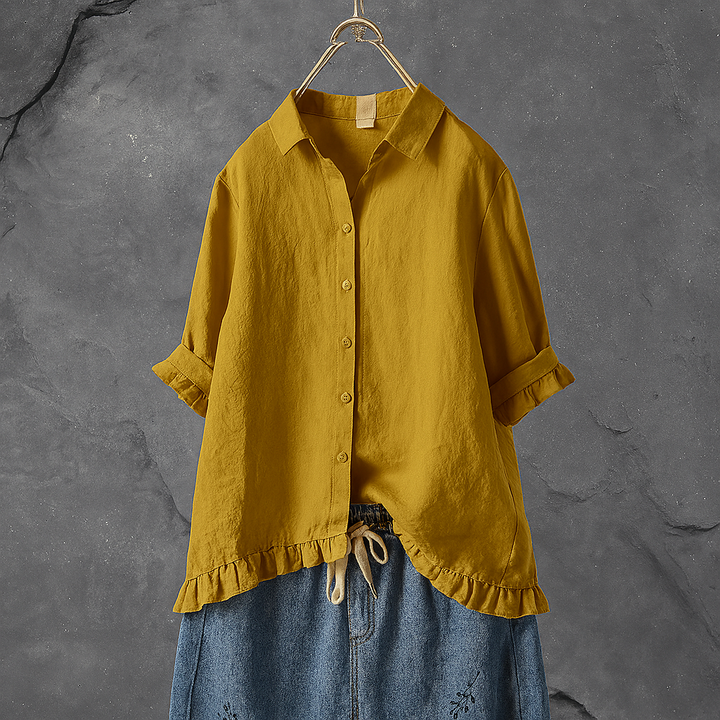 Button-Down-Baumwollbluse mit Rüschensaum