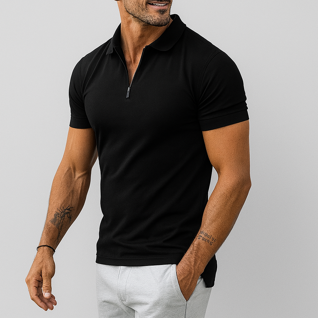 Slim Fit Polo-T-Shirt für Herren mit halbem Reißverschluss