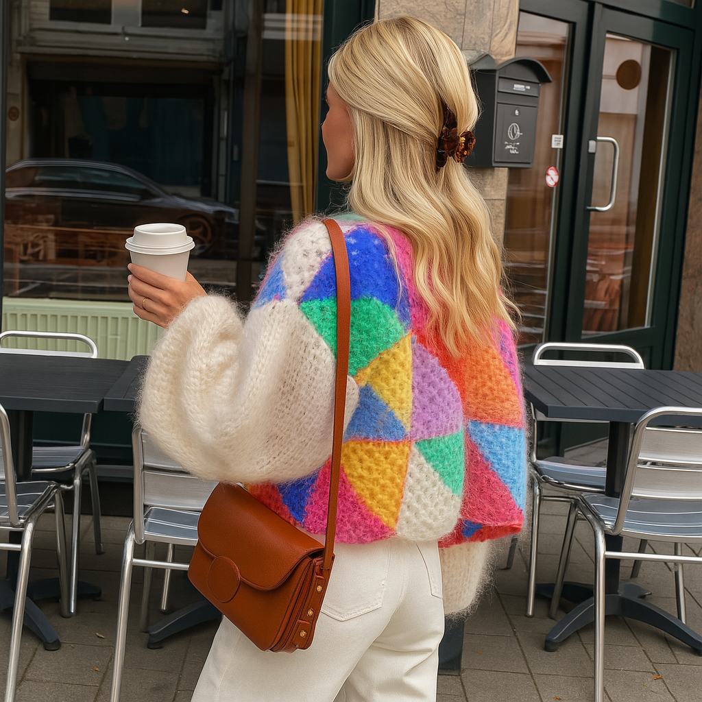 Damen-Strickjacke mit Streifen und offenem Vorderteil