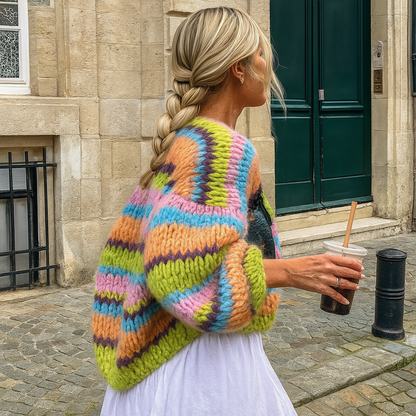 Damen-Strickjacke mit Streifen und offenem Vorderteil