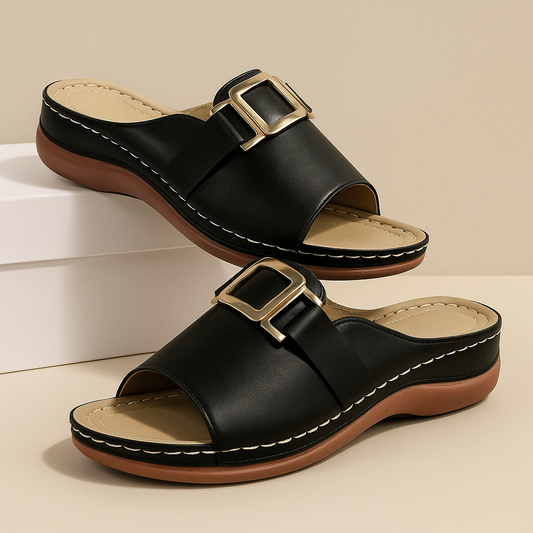 Damen Sommer-Hausschuhe mit Keilabsatz