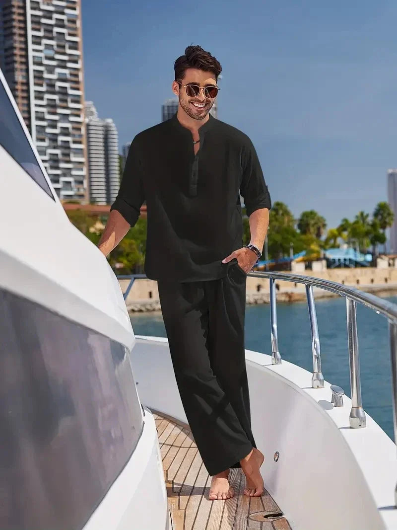 2-teiliges Herrenset aus italienischer Leinen-Baumwolle