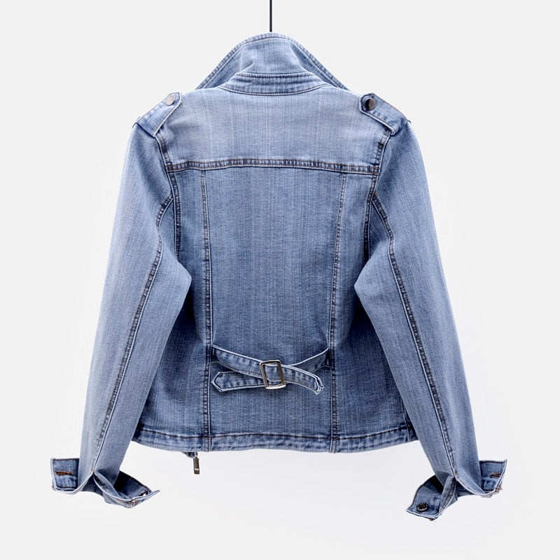 Damen-Denim-Jacke mit Asymmetrischem Reißverschluss und Stehkragen