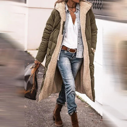 Lange, warme Damen-Winterjacke mit Wendefunktion