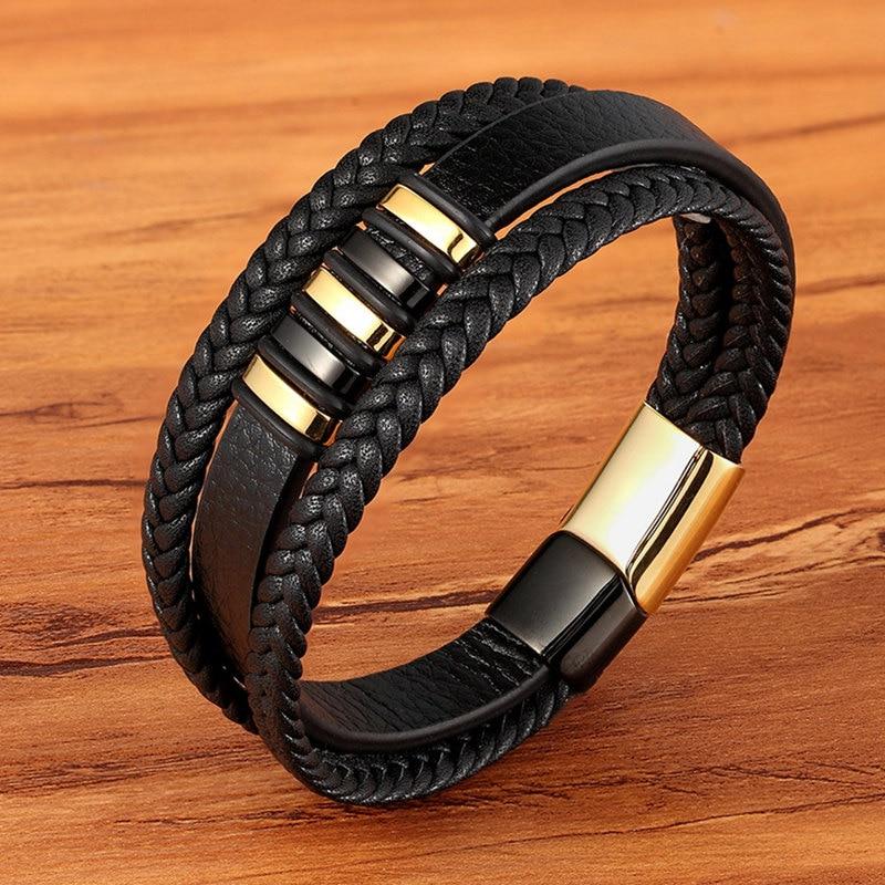Stilvolles Herren Armband aus Leder mit Magnetverschluss