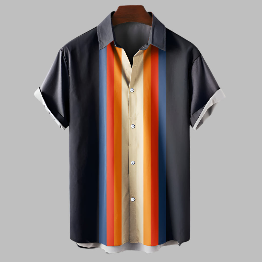 Retro Loose-Fit Kurzarm-Herrenhemd