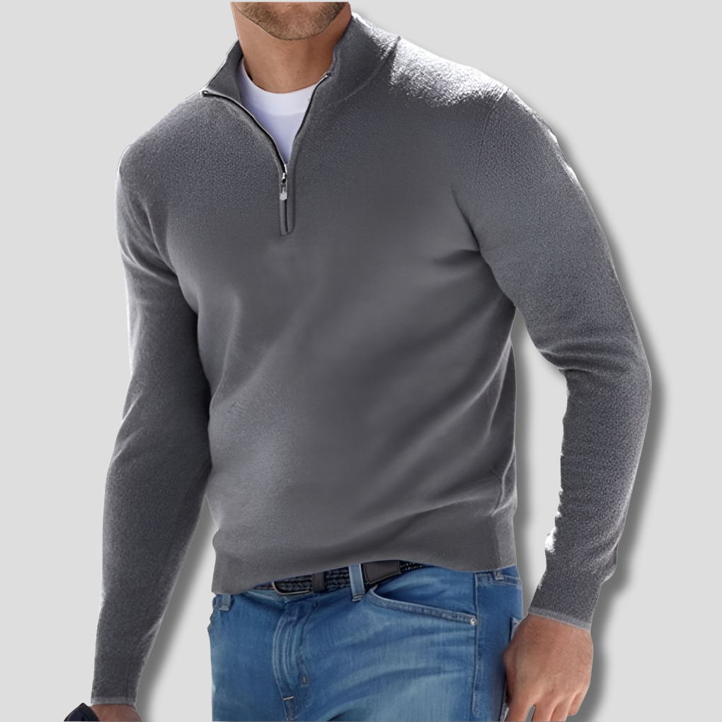 Herren-Strickpullover aus Baumwolle mit Reißverschlusskragen
