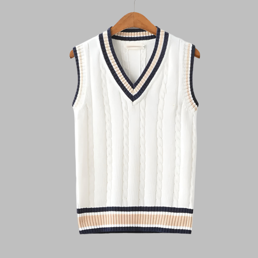 Ärmelloser Pullover im Retro-Streifen-Preppy-Stil